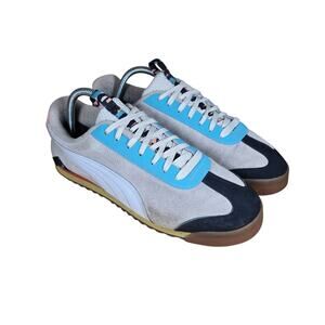 Puma Roma Basic HC Beige Blue White Athletic Suede Shoes Sneakers Men's 8.5 W 10